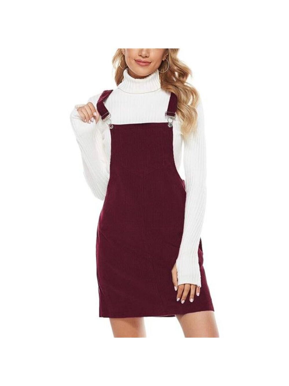 Women Corduroy Overall Dress Pinafore Jumper Mini Pocket Adjustable Straps